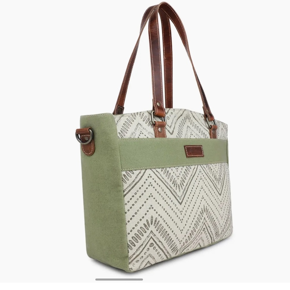 Canvas & Leather Women's Tote Bag - Moss Green/Alabaster - Picture 4 of 4
